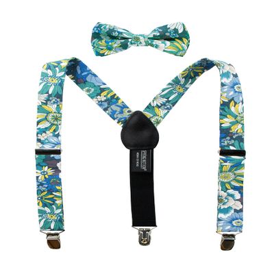 Spring Notion Boys' Cotton Floral Suspenders and Bow Tie Set For Kids Toddlers Infants, 31-Blue Large