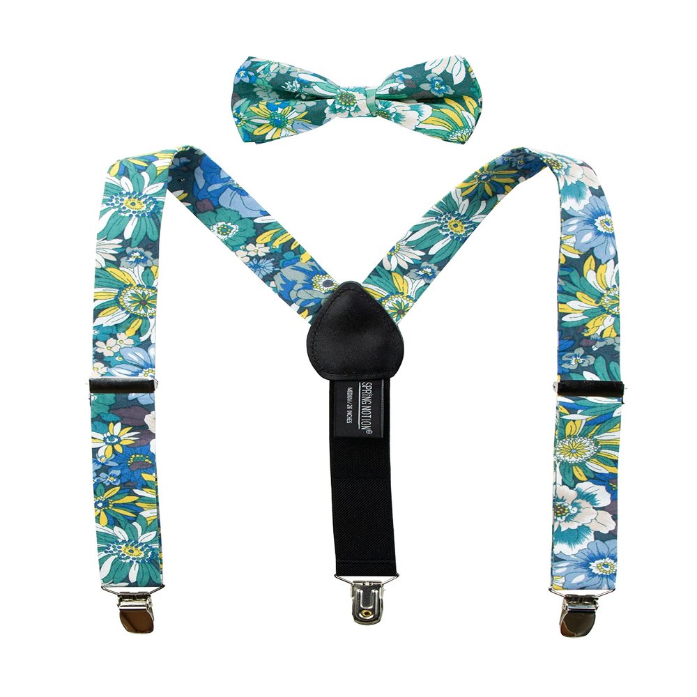 Spring Notion Boys' Cotton Floral Suspenders and Bow Tie Set For Kids Toddlers Infants, 31-Blue Large