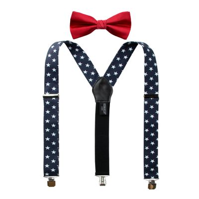 Spring Notion Men's Cotton Floral Suspenders and Bow Tie Set for Groomsmen Wedding Parties, Stars 42 Inch