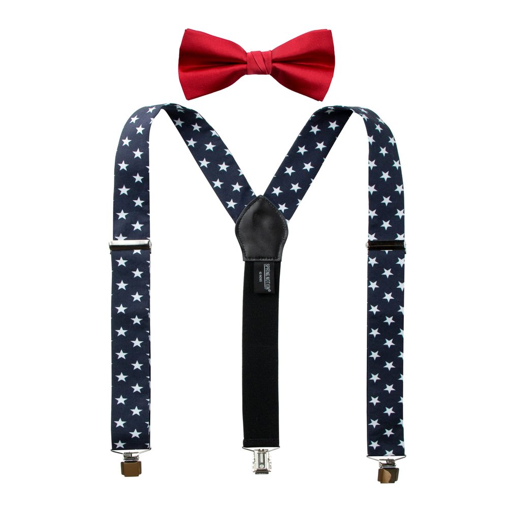 Spring Notion Men's Cotton Floral Suspenders and Bow Tie Set for Groomsmen Wedding Parties, Stars 42 Inch