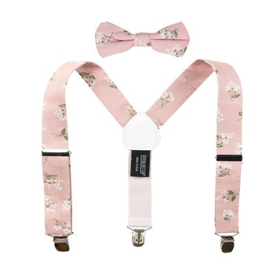 Spring Notion Boys' Cotton Floral Suspenders and Bow Tie Set For Kids Toddlers Infants, 13-Blush Pink Large