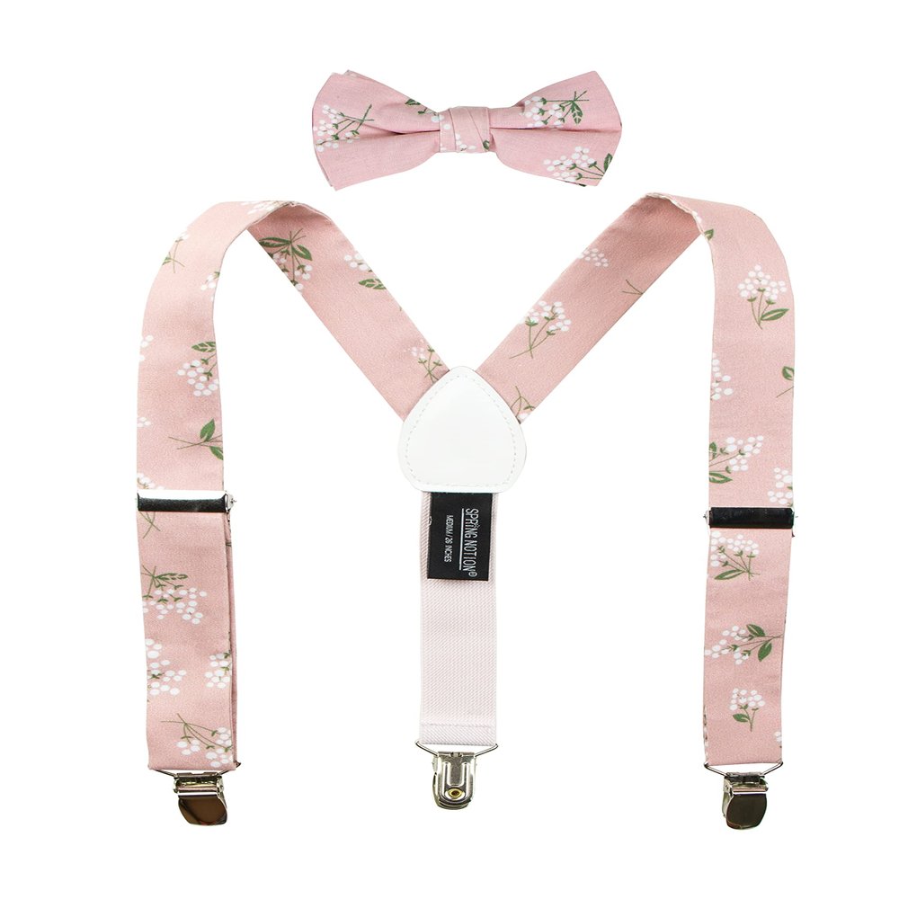 Spring Notion Boys' Cotton Floral Suspenders and Bow Tie Set For Kids Toddlers Infants, 13-Blush Pink Large