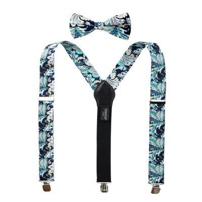 Spring Notion Men's Cotton Floral Suspenders and Bow Tie Set for Groomsmen Wedding Parties, 50-Marine 48 Inch