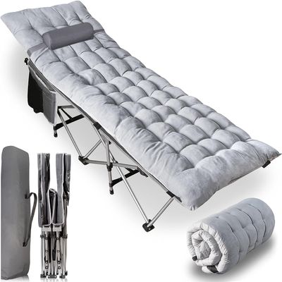 ZONETECH Outdoor Camping Travel Cot and Cot Pad - Foldable Classic Grey Quality Lightweight Portable Heavy Duty Adult & Kids Travel with Large Pocket and Cushion Perfect for Hiking, Camping (1-Pack)