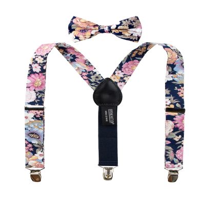 Spring Notion Boys' Cotton Floral Suspenders and Bow Tie Set For Kids Toddlers Infants, 52-Quartz Medium