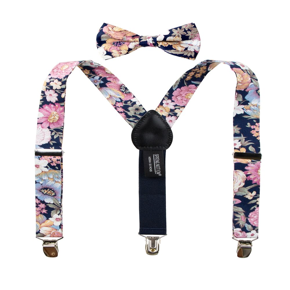 Spring Notion Boys' Cotton Floral Suspenders and Bow Tie Set For Kids Toddlers Infants, 52-Quartz Medium