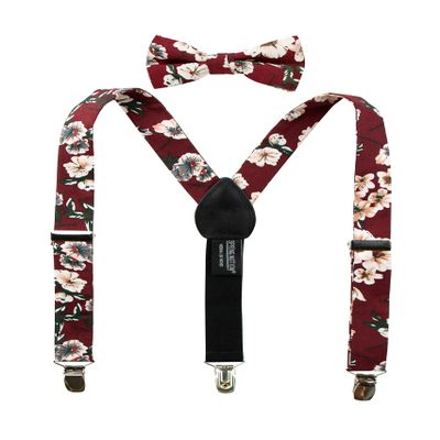 Spring Notion Boys' Cotton Floral Suspenders and Bow Tie Set For Kids Toddlers Infants, 37-Burgundy Large
