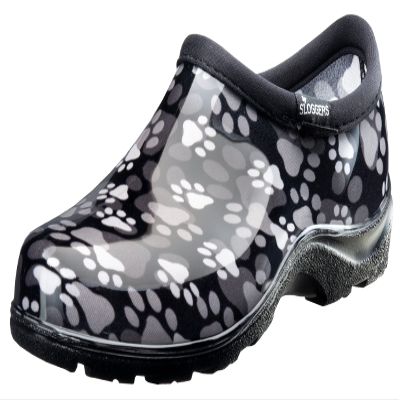 Sloggers Original Waterproof Rain and Garden Shoe for Women Outdoor Slip-On Garden Clog - Made in The USA with Premium Comfort Insole and Arch Support - Paw Print Black/White, Size 9