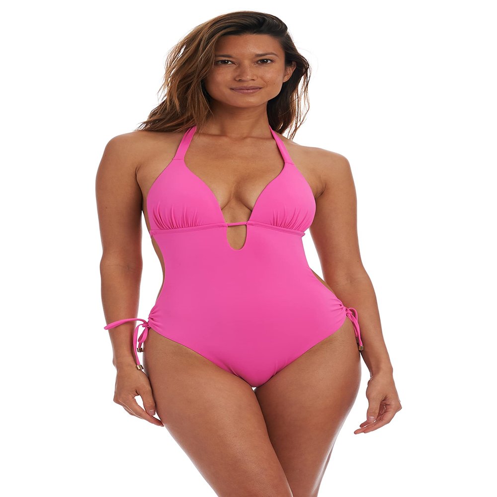 AMAVI Women's Halter One Piece Swimsuit, Hot Pink, XL