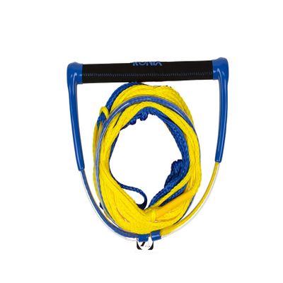 Ronix Combo 2.0, Hide Grip Wakeboard Handle, 1.15 in. Diameter w/65ft. 4, Sect. PE Rope, Blue/Yellow