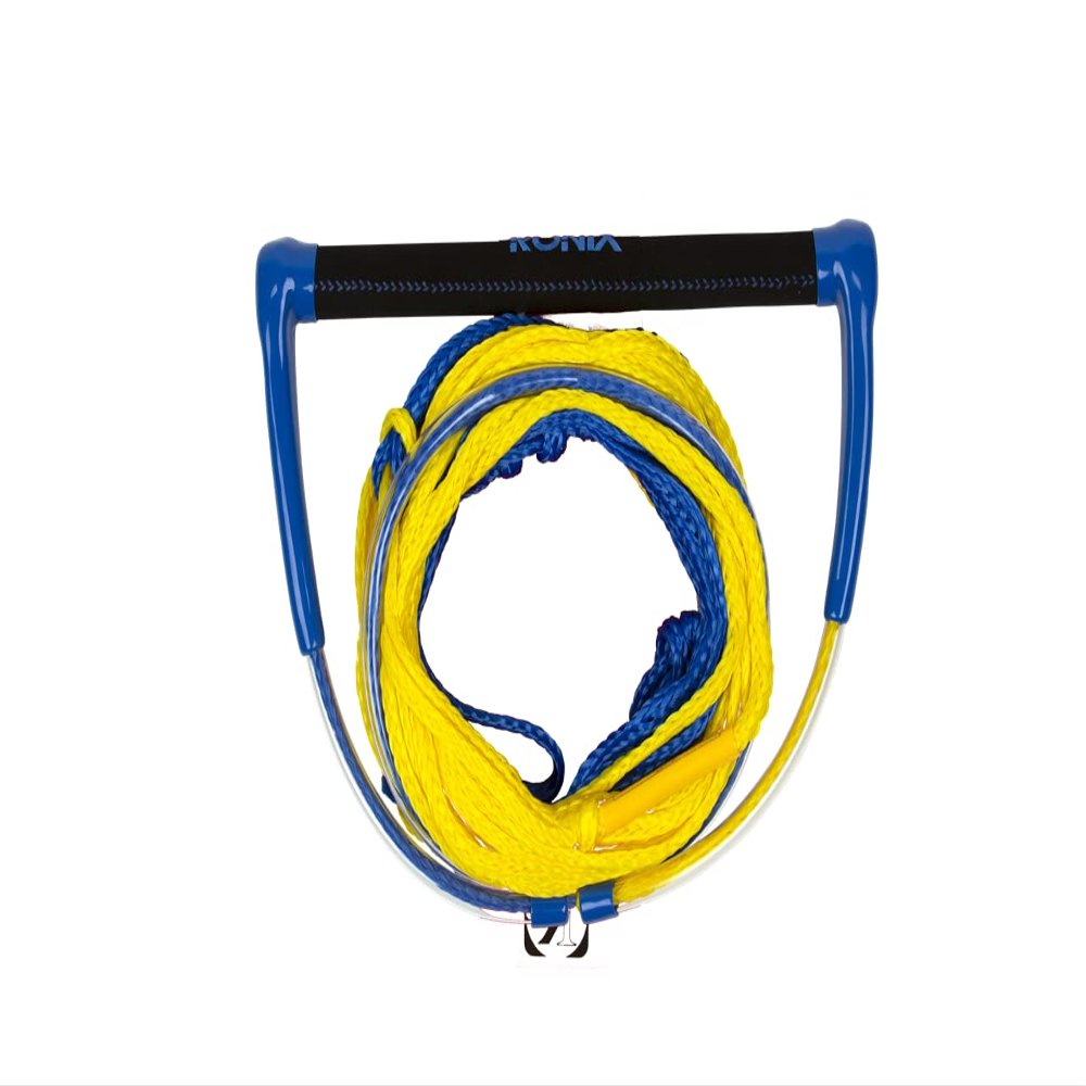 Ronix Combo 2.0, Hide Grip Wakeboard Handle, 1.15 in. Diameter w/65ft. 4, Sect. PE Rope, Blue/Yellow