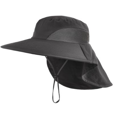 Camptrace Sun Hats for Women Men UPF 50+ UV Protection Wide Brim Hiking Fishing Hat with Neck Flap, Dark Grey