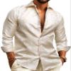 Barry.Wang Cream Men Shirt Silk Floral Long Sleeve Button Down Dress Shirt Vintage Cowboy Casual Western Designer Mexico view 1