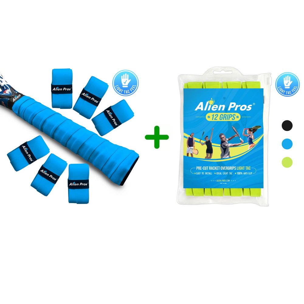 ALIEN PROS 18 Pack Blue & Neon Yellow Tennis Racket Grip Tape  Precut and Light Tac Feel Tennis Grip