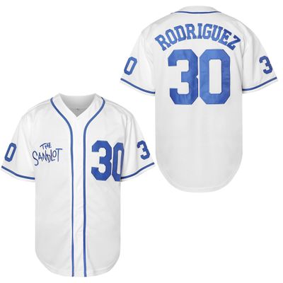 The Sandlot Benny Jersey The Jet Rodriguez Michael Squints Palledorous Alan Yeah-Yeah McClennan Movie Baseball Jersey (30 White Blue, XX-Large)