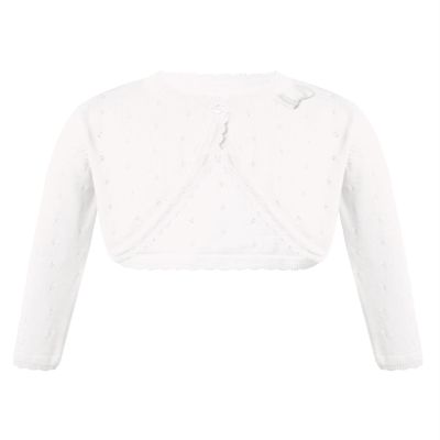 RUNQHUI Kids Girls Long Sleeve Knit Cardigan Sweater Bolero Shrug Flower Girls Dress Coat White 4 Years