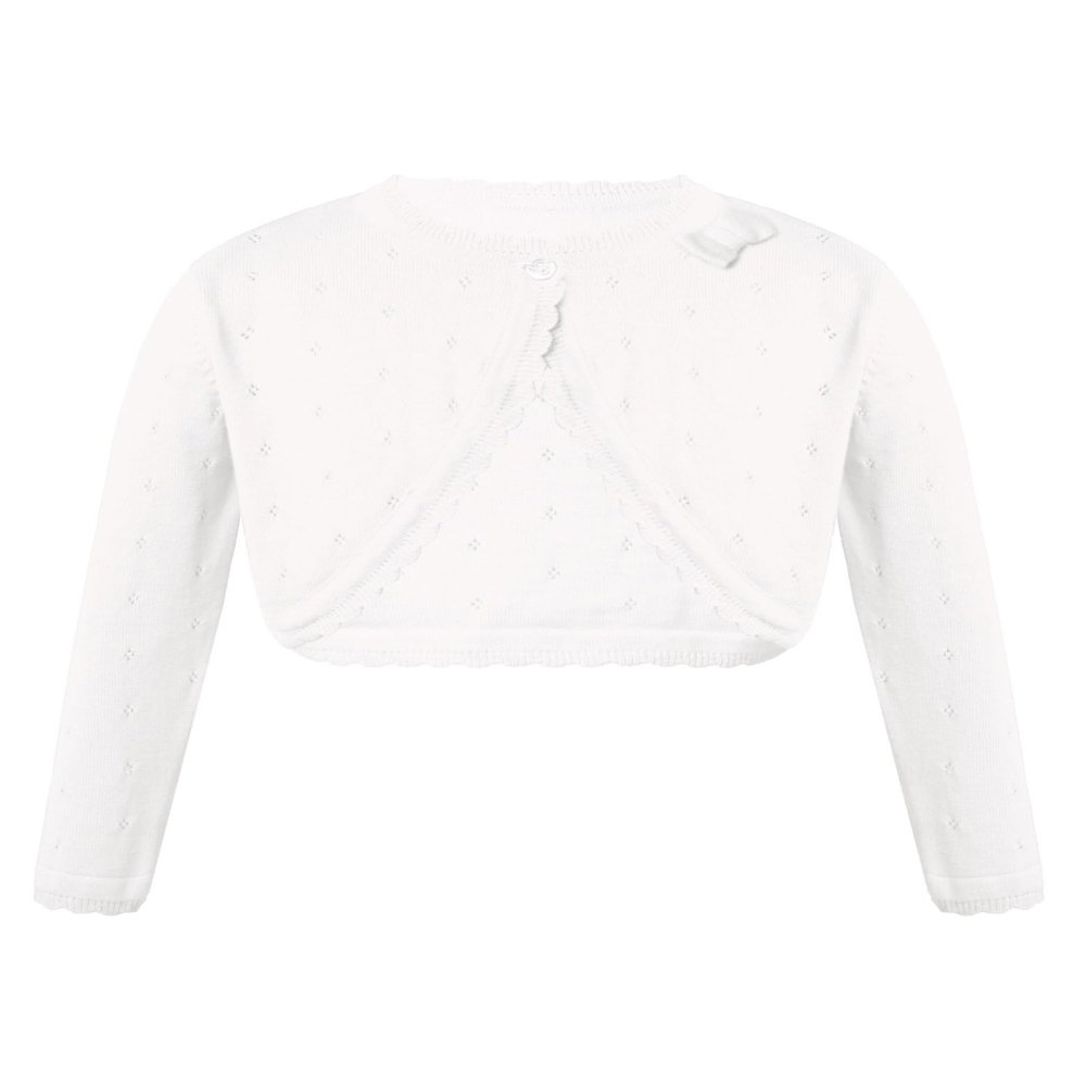 RUNQHUI Kids Girls Long Sleeve Knit Cardigan Sweater Bolero Shrug Flower Girls Dress Coat White 4 Years