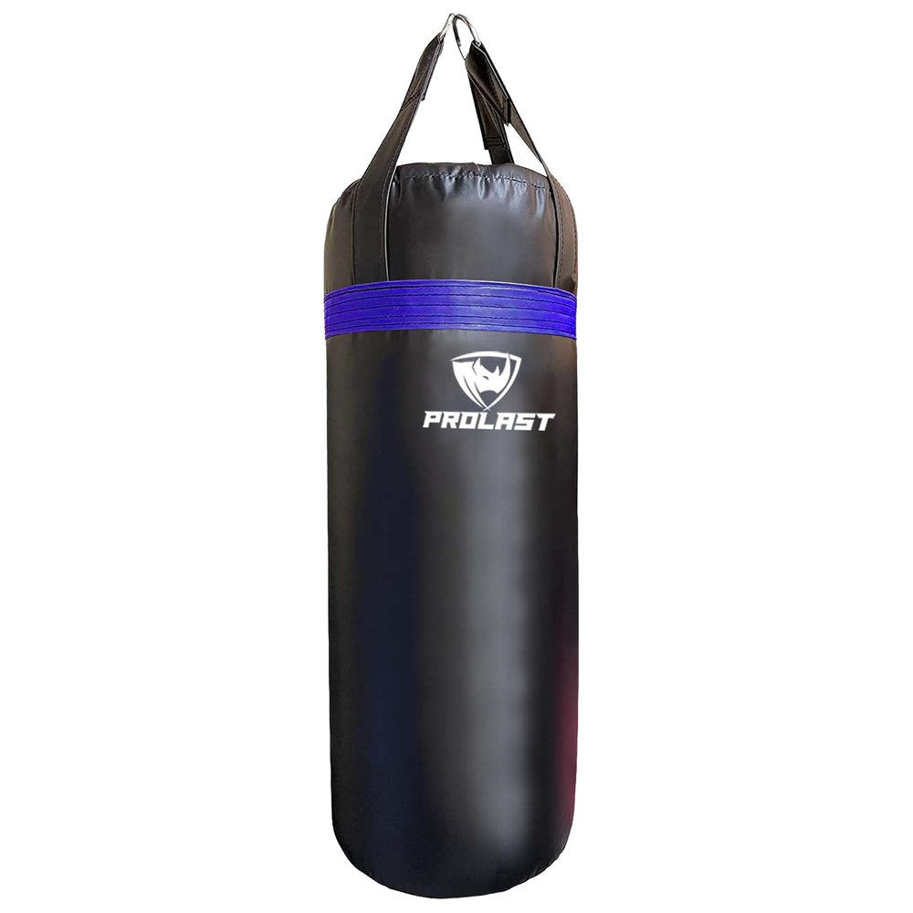 PROLAST Punching Bag for Experienced and Beginners, Experienced and Beginners, Boxing, MMA, Martial Arts, Muay Thai Training Equipment, Hanging, Filled, 3ft, 50 lbs, Rhino Logo, Black/Blue