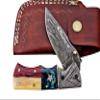 Custom handmade Damascus Steel, Micarta, Camel Bone folding knife view 2