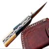 Custom handmade Damascus Steel, Micarta, Camel Bone folding knife view 3