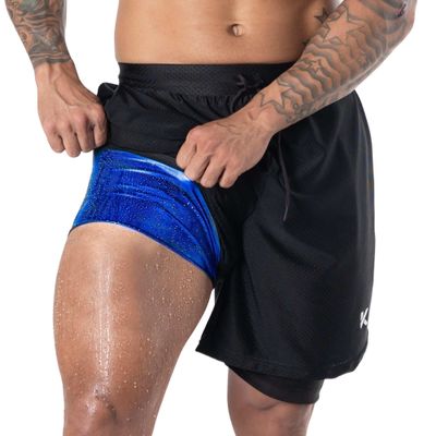 Kewlioo Men's Sauna Shorts - Heat Trapping 2-in-1 Double Layer Sauna Suit Shorts - Compression Training Gym Athletic Workout Shorts Pants for Men (Black, XXL)