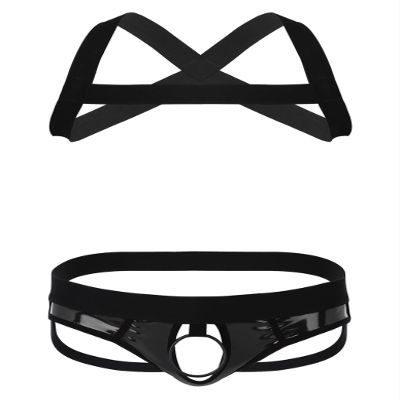 Loloda Mens Sissy Harness Belt X-Shape Back Elastic Shoulder Chest Muscle Top with Briefs Underwear 2#Black Medium