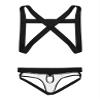 Loloda Mens Sissy Harness Belt X-Shape Back Elastic Shoulder Chest Muscle Top with Briefs Underwear 2#Black Medium view 3