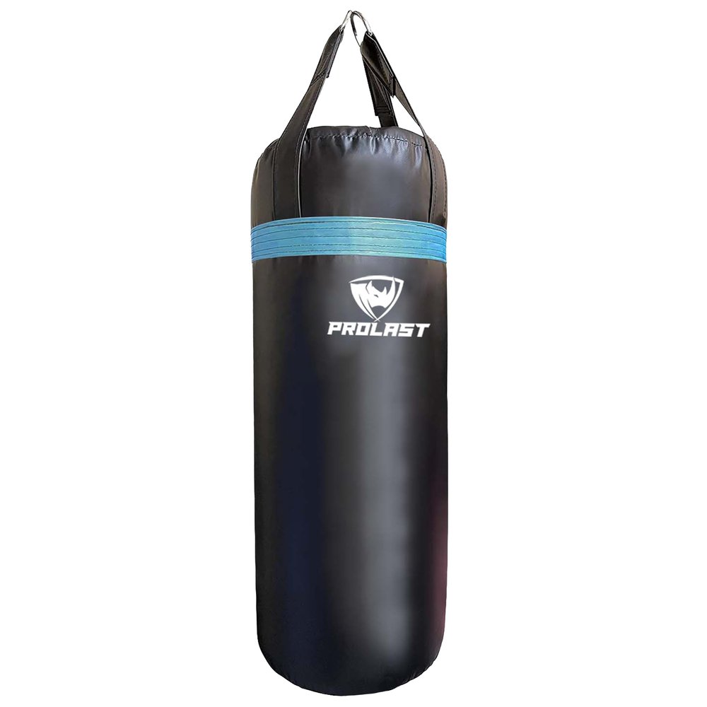 PROLAST Punching Bag for Experienced and Beginners, Boxing, MMA, Martial Arts, Muay Thai Training Equipment, Hanging, Filled, 3ft, 50 lbs, Rhino Logo, Black/Light Blue