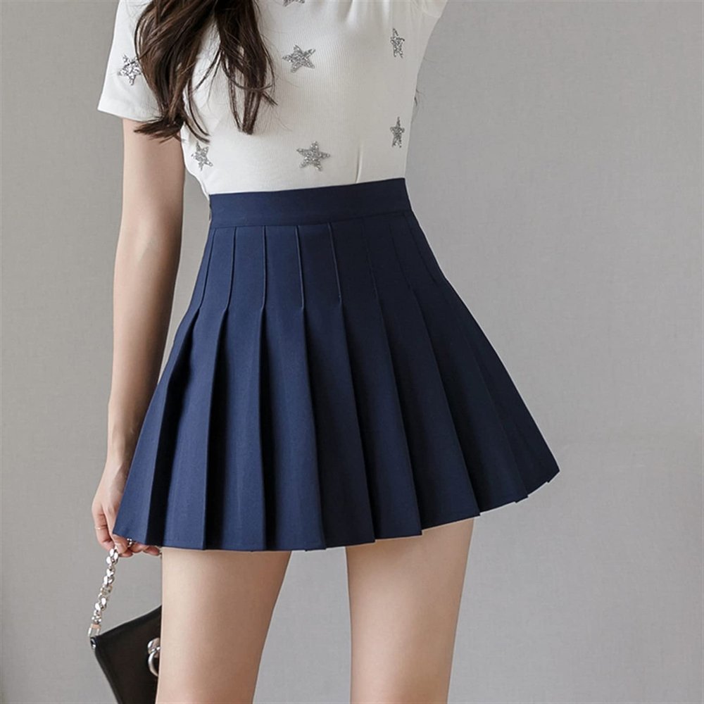 High Waist Short Pleated Skirt Micro Skirt Black Mini Skirt Women's Tennis Skirt (Color : Navy, Size : L)
