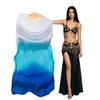 Aumulen Women 1 Piece Hand-made Real Silk Long Belly Dance Fan Veils(Right Hand Only) (White turquoise blue) view 1