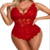 Namifin Teddy Lingerie Red Snap Crotch Bodysuit Lingerie Lace Bobydoll view 1