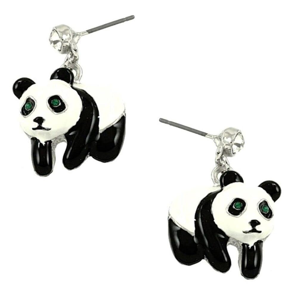 1 Set of Silver Tone Rhodium Plated Panda Earrings Stud & Gift Box