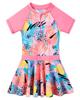 BAOHULU Toddler Girls Swimsuit One Piece Short Sleeve Floral Dress Swimwear 3-8 Years S386_Peach_140/146