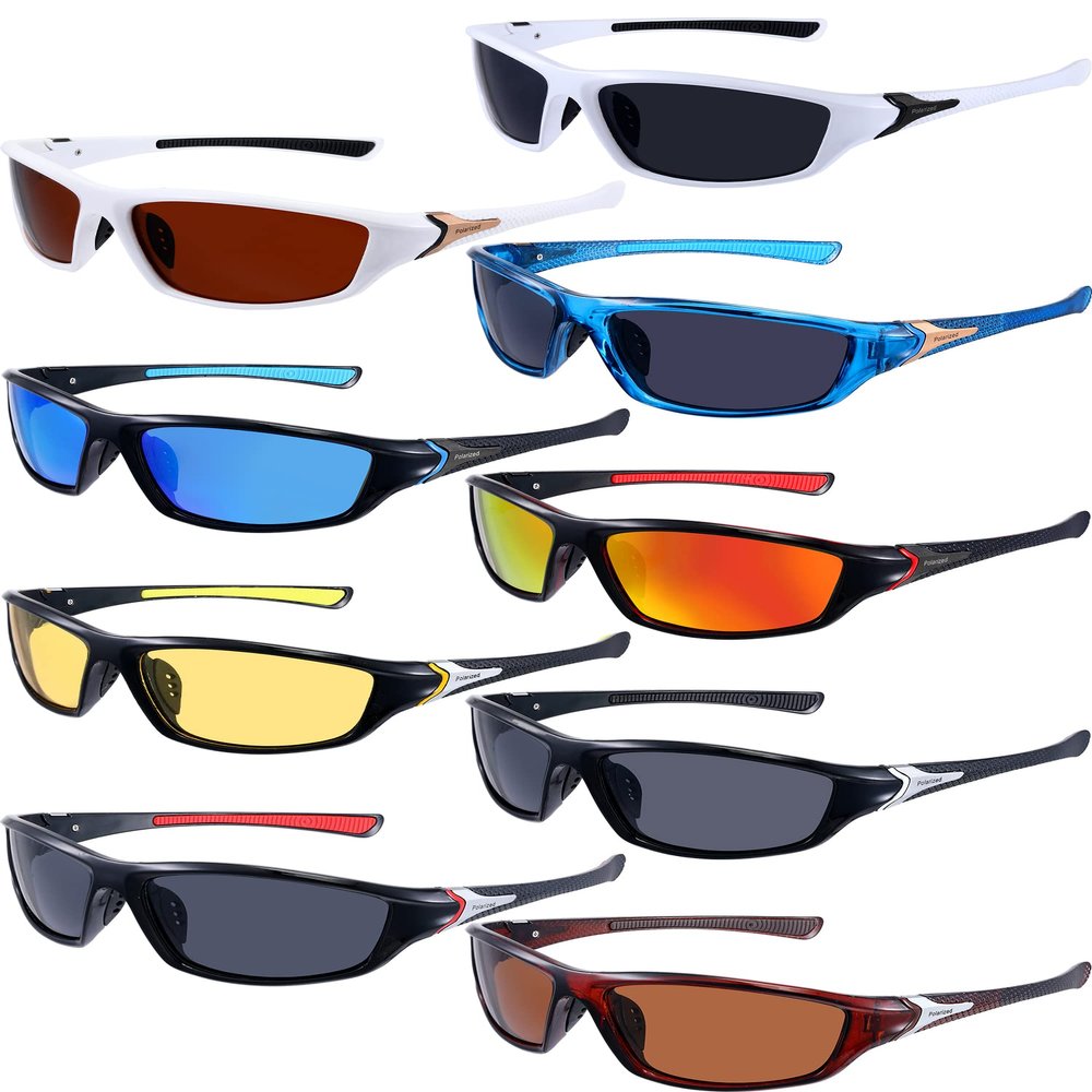Konohan 9 Pairs Polarized Sports Sunglasses for Men Driving Shades Running and Tactical Polarized Sunglasses(Classic Colors)