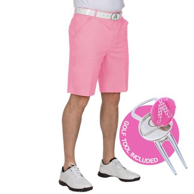 Royal & Awesome Men's Pastel Pink Golf Shorts, Golf Shorts for Men Slim Fit, Funny Men Apparel, Crazy Design, Bright Pink, Colorful, 42 Waist