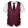 RUNQHUI Men Short Sleeve Fake Suit T Shirt Vest & Tie Funny 3D Printed Tuxedo Shirt Party Clothing Burgundy Medium view 1