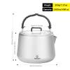 SILVERANT Titanium Camping Kettle, Titanium Pot with Lid Folding Bail Handle Camping Coffee & Tea Pot for Outdoor Backpacking Hiking Teapot 1200ml - Sandblasted view 2