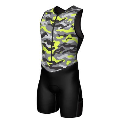 Sparx Men's Premium Triathlon Suit Padded, Quick-Dry, Compression Fit, Lightweight Tri Suit for Swim, Bike, Run Race & Training (Neon Camo, 3XL)