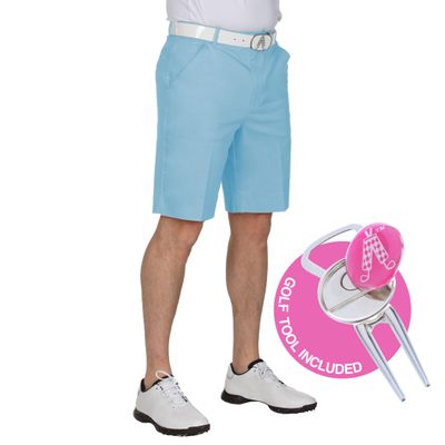 Royal & Awesome Men's Pastel Blue Golf Shorts, Golf Shorts for Men Slim Fit, Funny Men Apparel, Crazy Blue Design, Bright, Colorful, 30 Waist