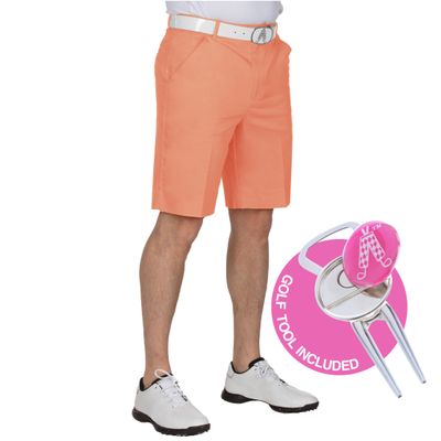 Royal & Awesome Men's Pastel Orange Golf Shorts, Golf Shorts for Men Slim Fit, Funny Men Apparel, Crazy Design, Bright Orange, Colorful, 38 Waist