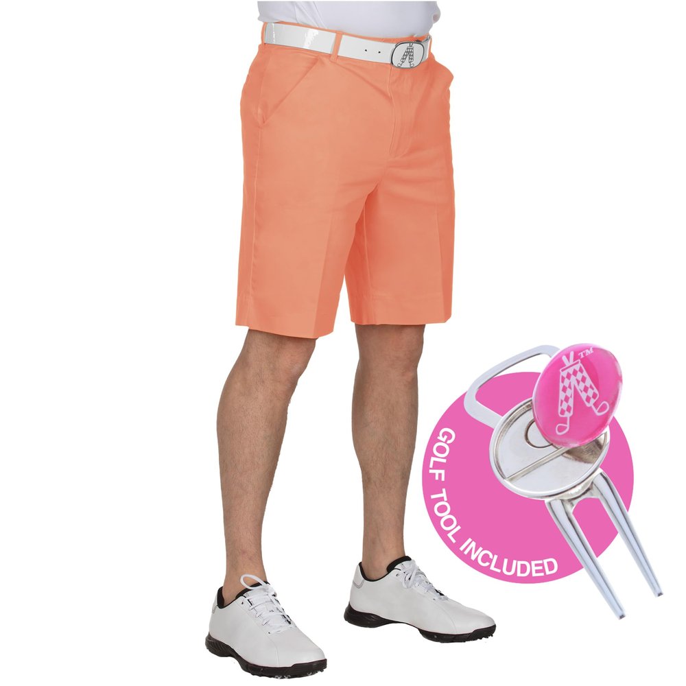 Royal & Awesome Men's Pastel Orange Golf Shorts, Golf Shorts for Men Slim Fit, Funny Men Apparel, Crazy Design, Bright Orange, Colorful, 36 Waist