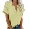 Women T Shirt Summer Solid Lapel V Neck Blouses Short Sleeve Button Down Tee Tops with Pocket Plus Size Loose Shirts Yellow view 1