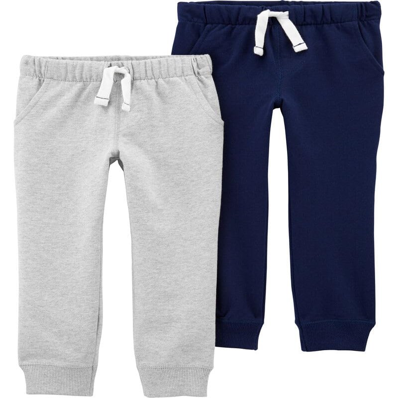 Carter's Toddler Boys 2 Pack French Terry Active Joggers/Pants, (4T, Navy/Light Gray)