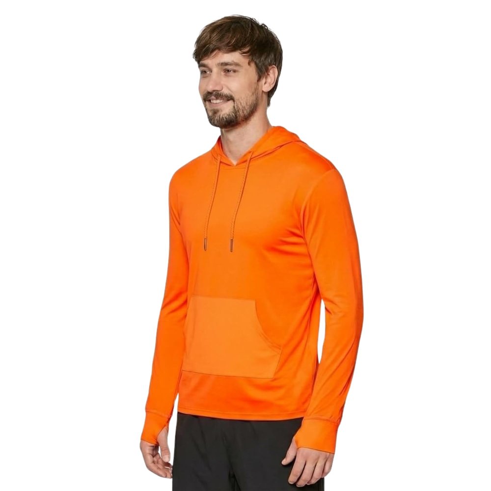 INGEAR Mens UPF 50+ Sun Hoodie  Lightweight UV Protection Shirt with Pocket, Quick-Dry SPF Rashguard for Fishing, Running, Hiking & Swimming (Neon Orange, Large)