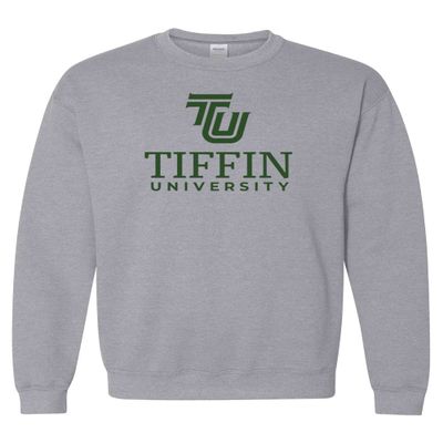 CreateMyTee | Tiffin University Stacked Text Crewneck Sweatshirt (Sport Grey, Small)