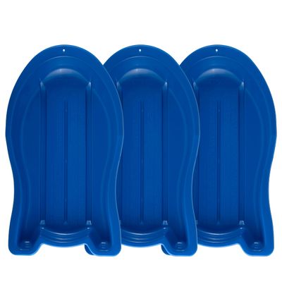 Superio Pack of 3 Toboggan Snow Sled for Kids and Adults, 37" Plastic Sled with Hole for Pull Ropes and Handles (Blue)