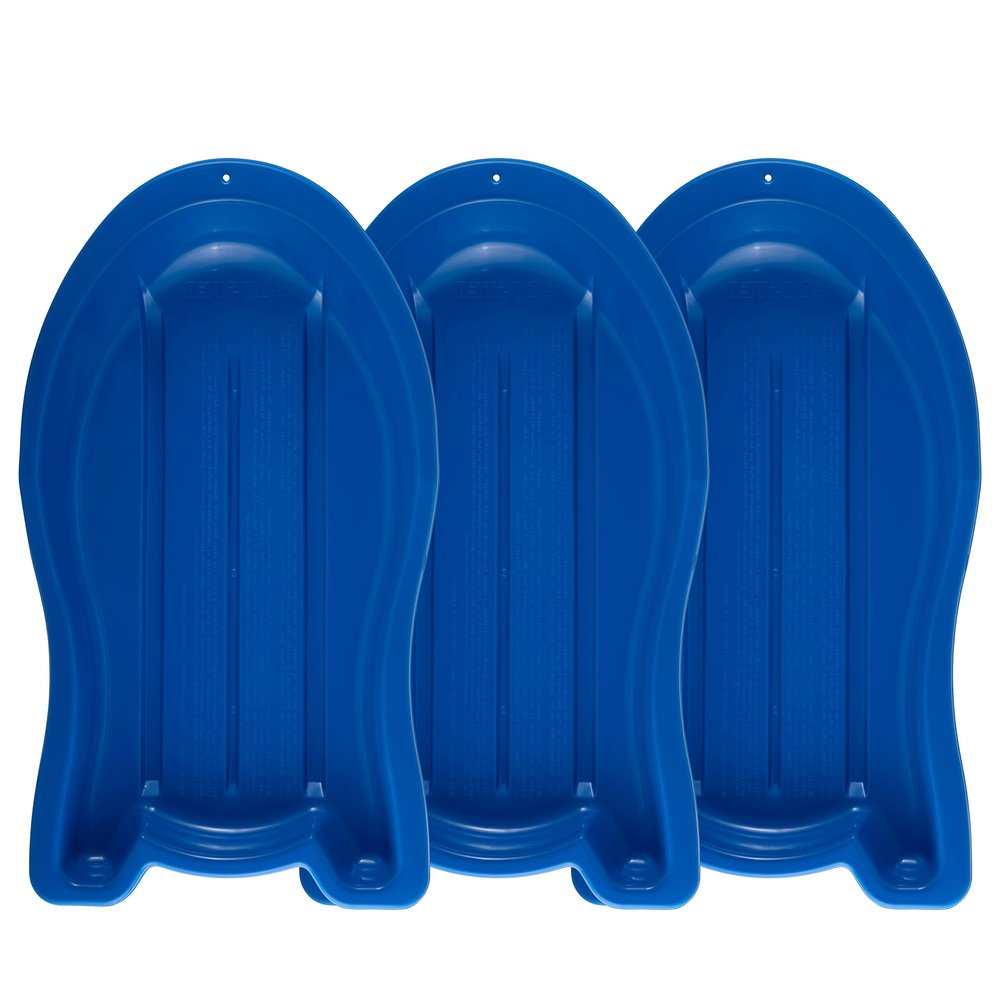Superio Pack of 3 Toboggan Snow Sled for Kids and Adults, 37" Plastic Sled with Hole for Pull Ropes and Handles (Blue)