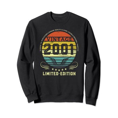 22nd Birthday Shirts for Men Vintage Retro 2001 Birthday Sweatshirt
