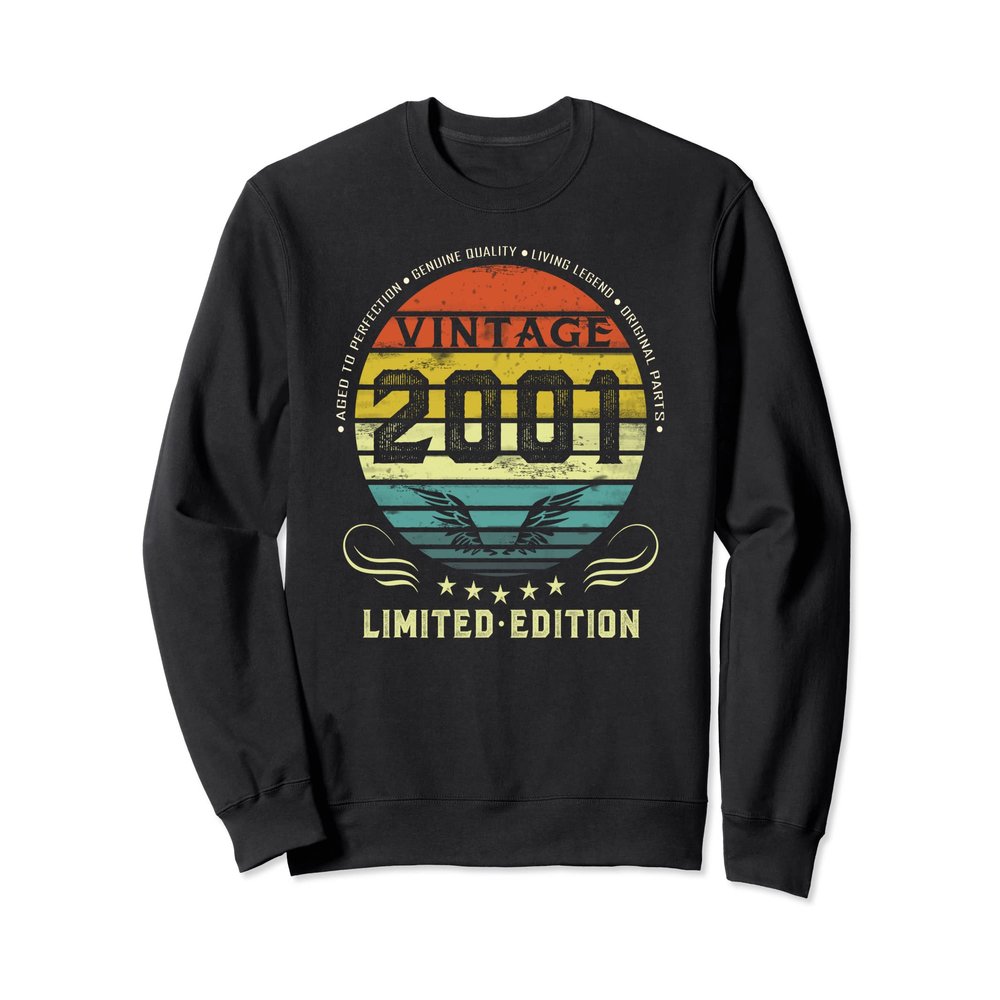 22nd Birthday Shirts for Men Vintage Retro 2001 Birthday Sweatshirt