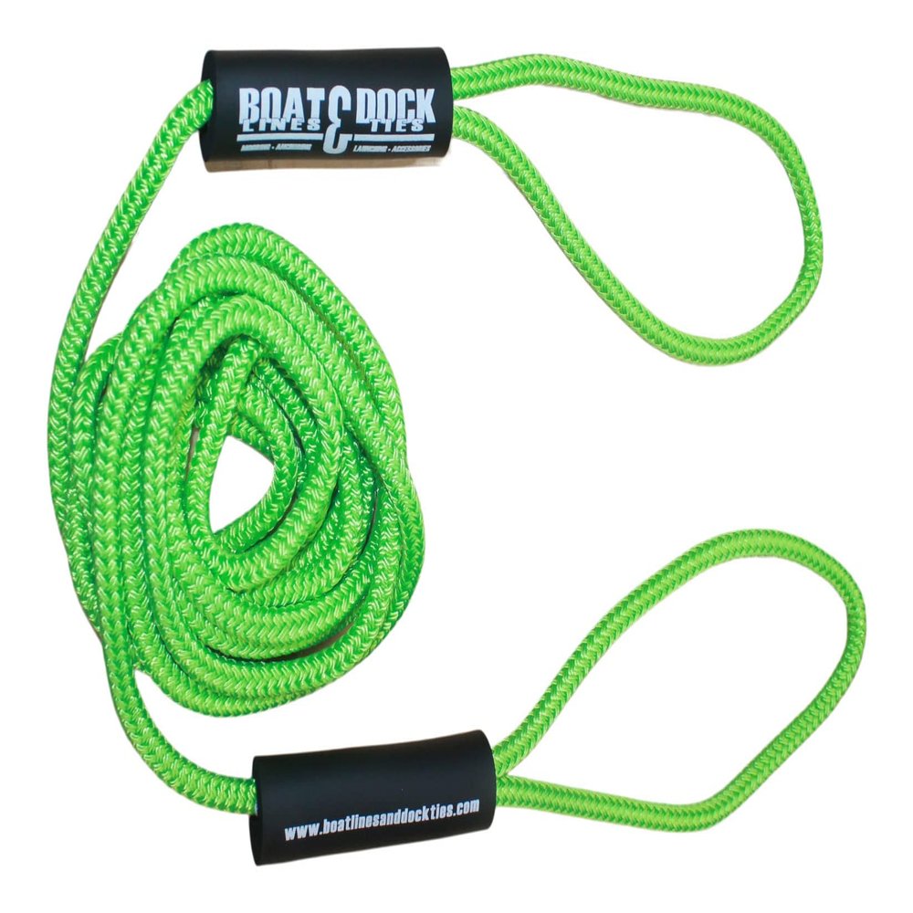 Boat Throw Rope- Double Braided Nylon Rope, Stitched Loops and Floats by Boat Lines and Dock Ties (Hiviz Green, 2 Loop 10 Feet)
